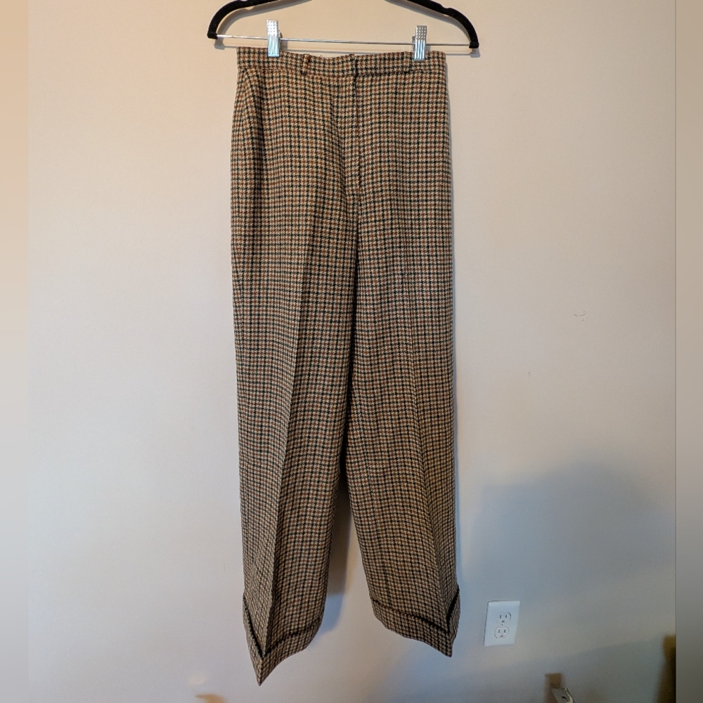 Vintage Plaid/Herringbone High Waist Cuff Hem Wool Pant With Nylon Insert.